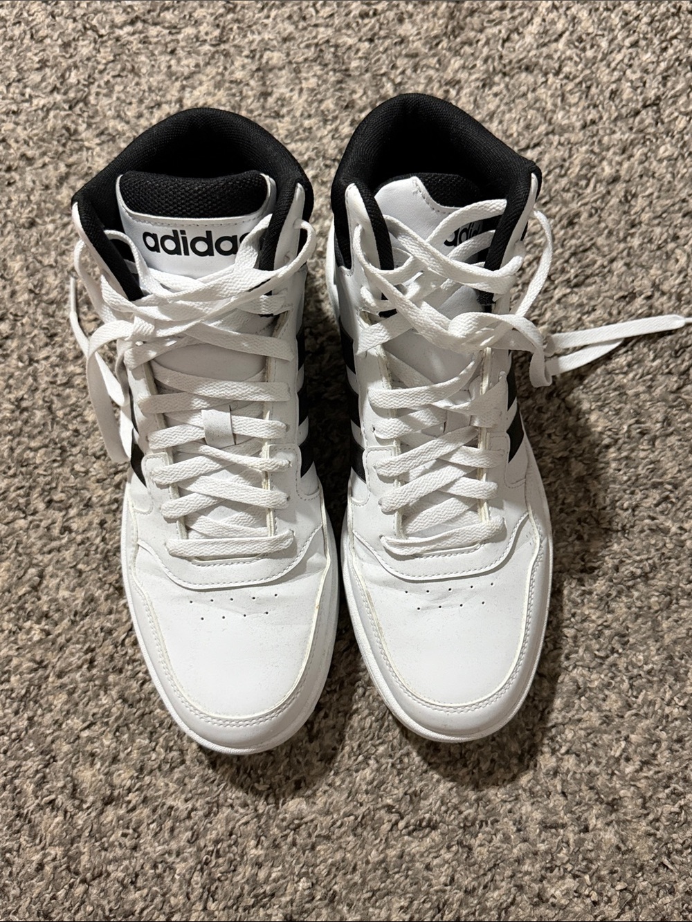 adidas White and Black Mid/High-Top Lace-Up Sneakers
